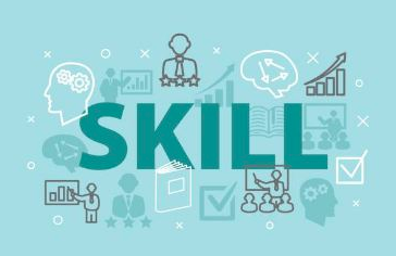 An illustration showing the word 'Skill' in the centre with may different icons surrounding it.